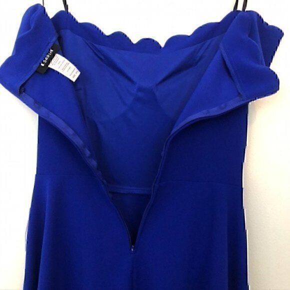 NEW NWT B. DARLIN Off the Shoulder Scalloped Dress Blue Fit Flare Mini JRS 9 10 - Picture 11 of 12